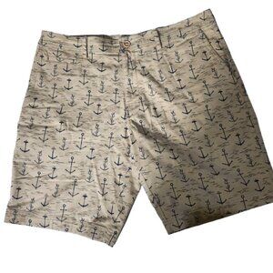 Tackle & Tides Shorts Men's 36 Beige & Blue all over Anchor Print Nautical B8